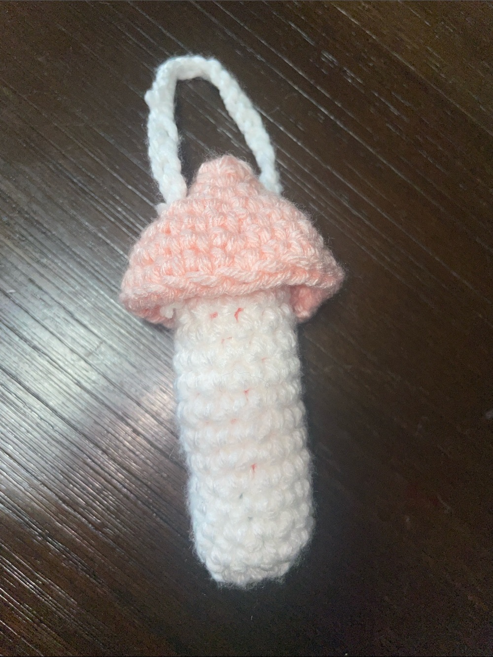 Handmade Pink and White mushroom Crochet chapstick Holder for Kids